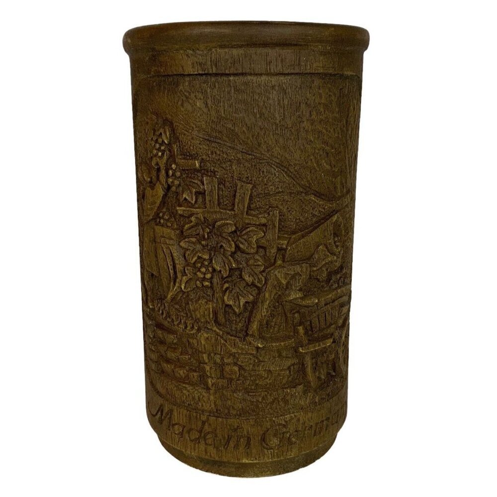 Hand Carved Wood Wine Chiller Holder Vineyard & Pub Scenes Black Forest Germany
